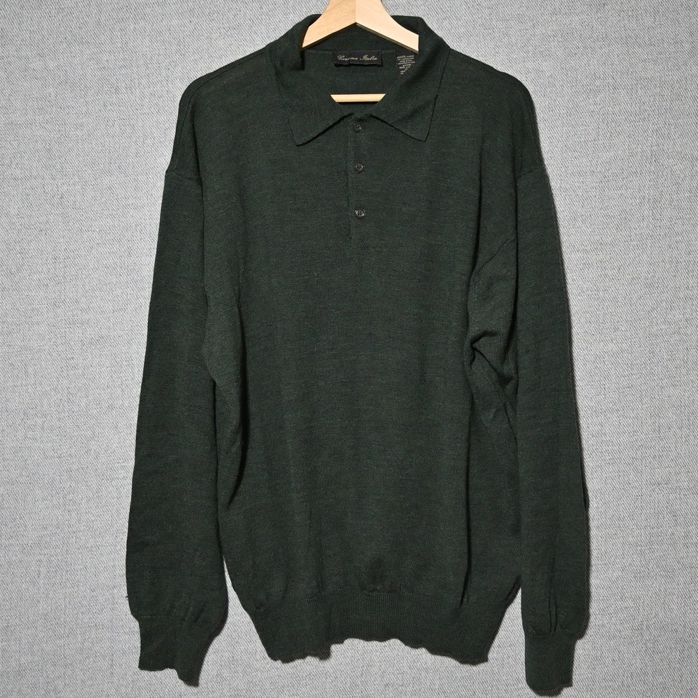 Cortina Italia Polo Sweater Mens XXL Merino Wool Italy Vintage Green